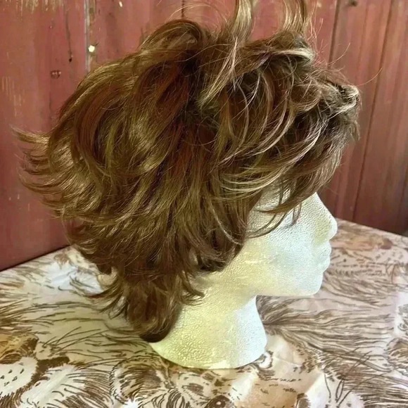Vintage Wig Layered Mullet Shag Brown & Blonde Frosted Highlights Unisex Costume - Picture 4 of 6